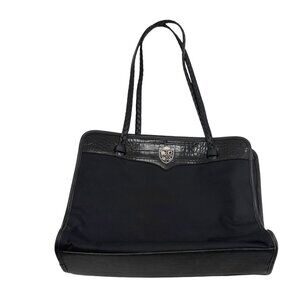 Brighton Large Black Nylon Leather Tote handbag‎ Bag With Braided Handles